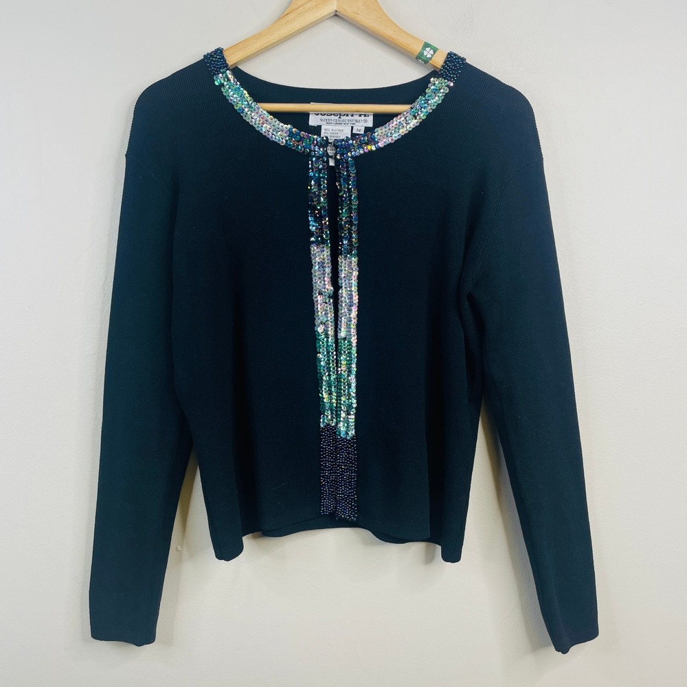 Vintage Joseph A Silk Blend Sequin Cardigan Sweater Medium Indie Holiday Party